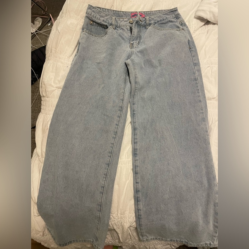 Edikted petite Blue Straight Leg Jeans Classic Denim